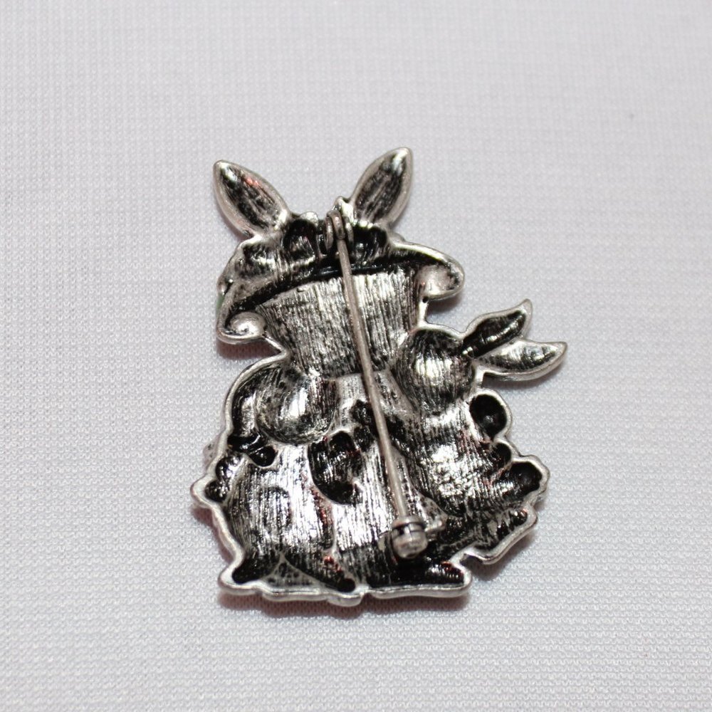 Mother Bunny and Children Silver w/Enamel Brooch - Picture 3 of 6